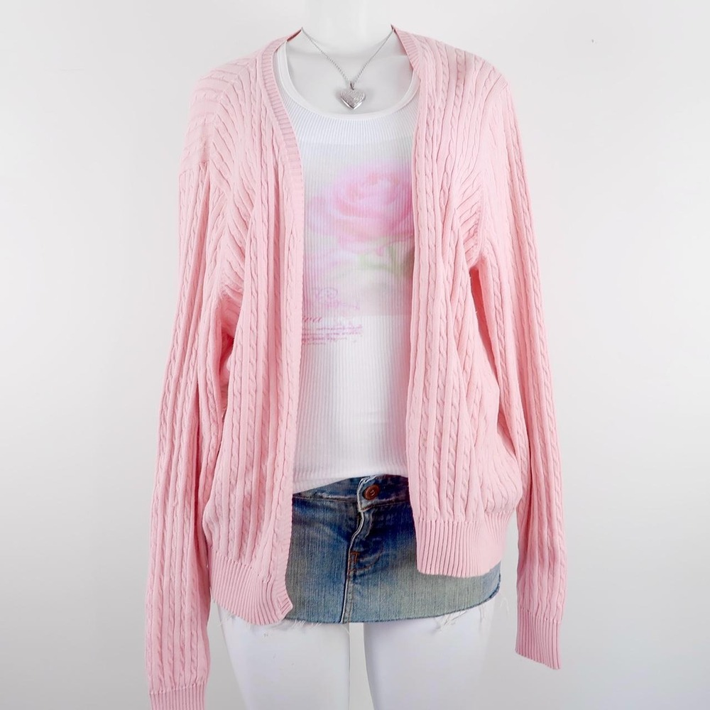 Y2K Pink Cable Knit Cardigan